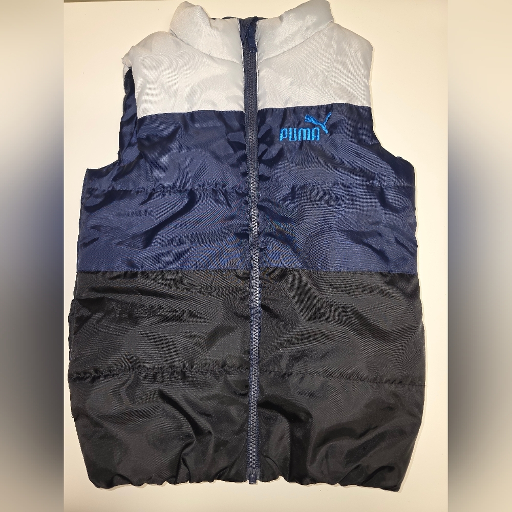 Puma Grey Blue and Black Puffer Vest Size 7
